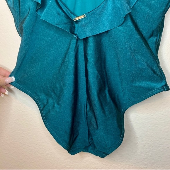 Tahari peacock teal ruffle one piece bikini small - Picture 6 of 10